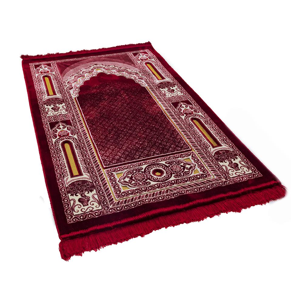 Modefa Prayer Rug Floral Mihrab Red Double Plush Wide Islamic Prayer Rug - Floral Mihrab Red