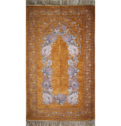 Modefa Prayer Rug Chenille Embroidered Gold Rose Islamic Prayer Mat with Storage Bag - Modefa 