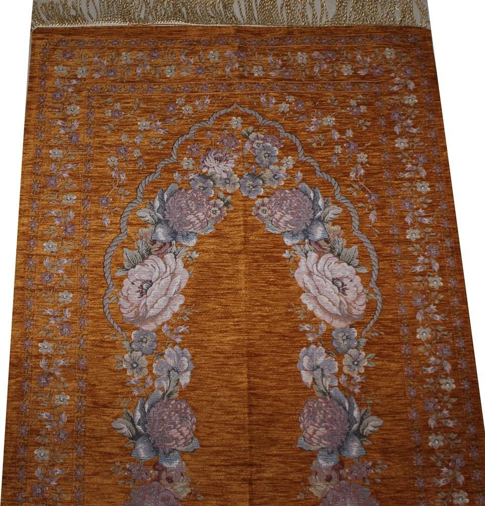 Modefa Prayer Rug Chenille Embroidered Gold Rose Islamic Prayer Mat with Storage Bag - Modefa 