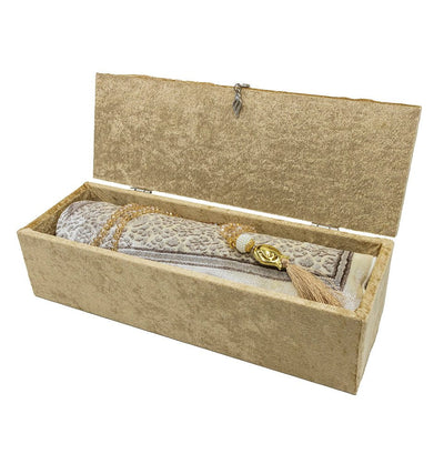 Modefa Prayer Rug Gold Keepsake Velvet Gift Set with| Luxury Winter Rose Prayer Rug & Tesbih - Gold