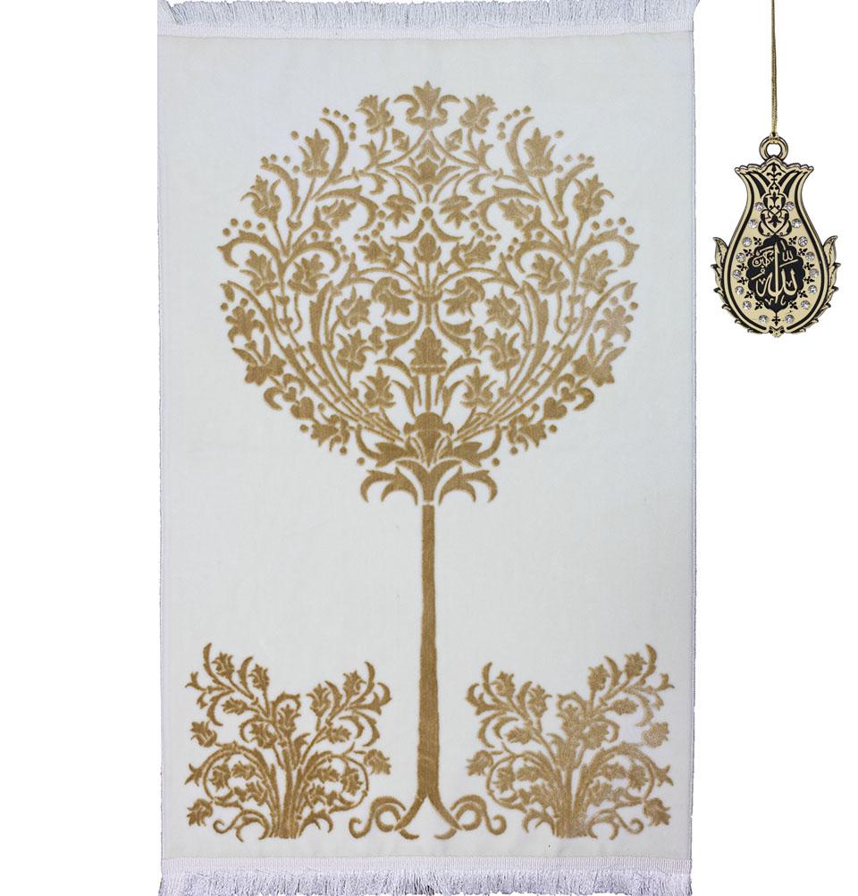 Modefa Prayer Rug Gold Luxury Velvet Islamic Prayer Rug | Tree of Jannah - Gold