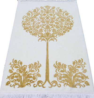 Modefa Prayer Rug Gold Luxury Velvet Islamic Prayer Rug | Tree of Jannah - Gold