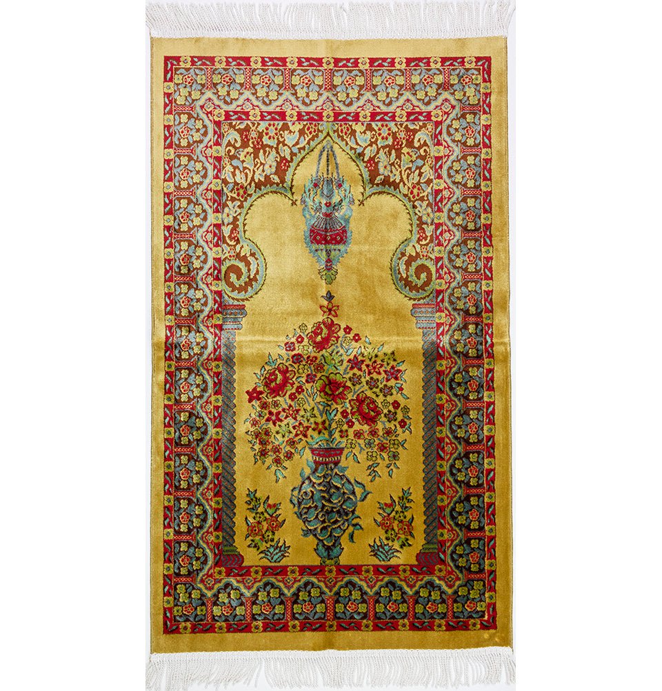 Luxury Velvet Kilim Islamic Prayer Rug - Floral Gold