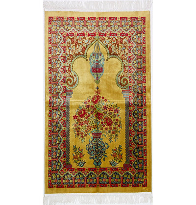 Modefa Prayer Rug Gold Luxury Velvet Kilim Islamic Prayer Rug - Floral Gold