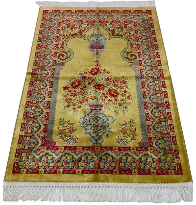 Modefa Prayer Rug Gold Luxury Velvet Kilim Islamic Prayer Rug - Floral Gold