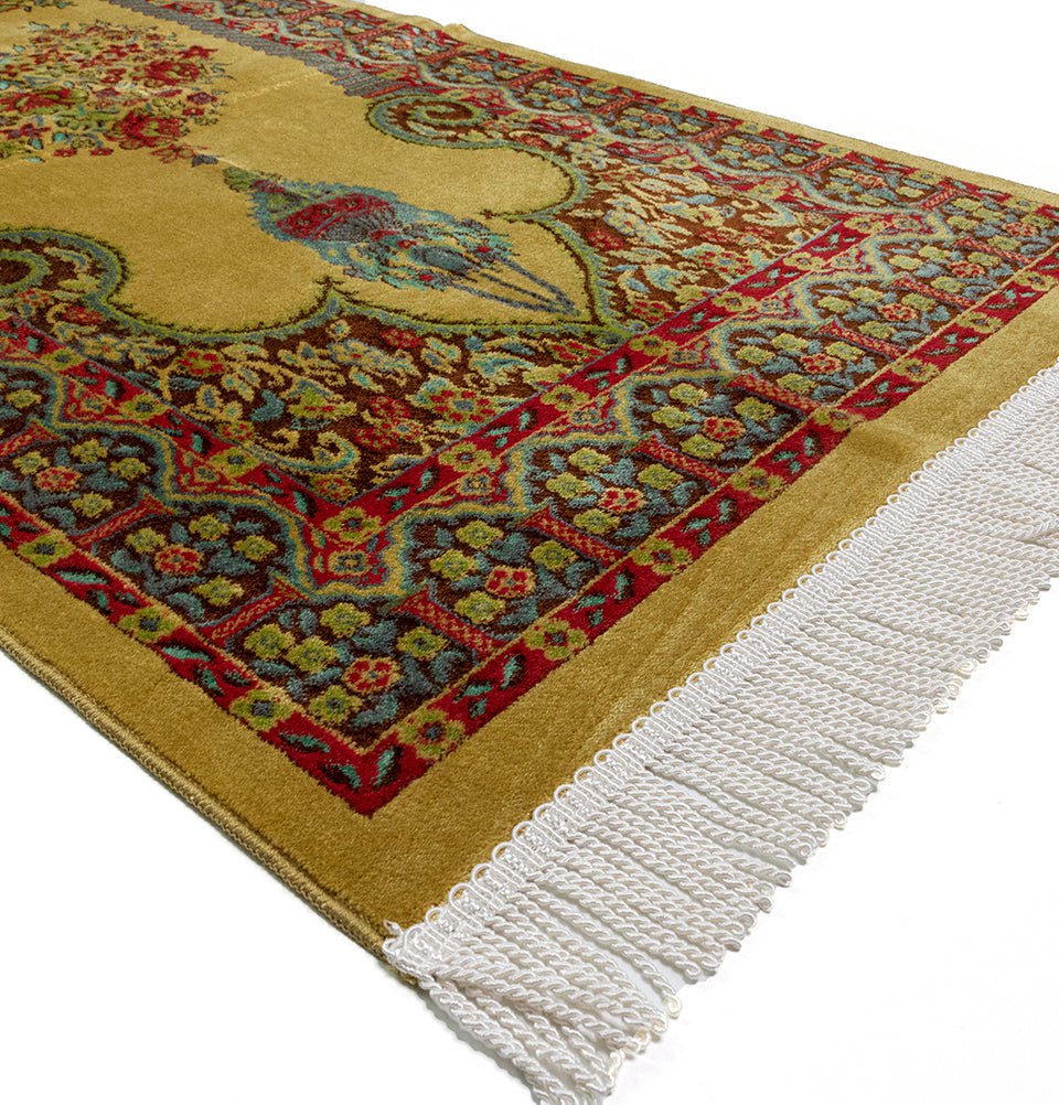 Modefa Prayer Rug Gold Luxury Velvet Kilim Islamic Prayer Rug - Floral Gold