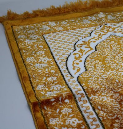 Modefa Prayer Rug Gold Plush Ipek Islamic Prayer Rug Gold