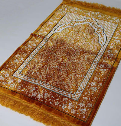 Modefa Prayer Rug Gold Plush Ipek Islamic Prayer Rug Gold