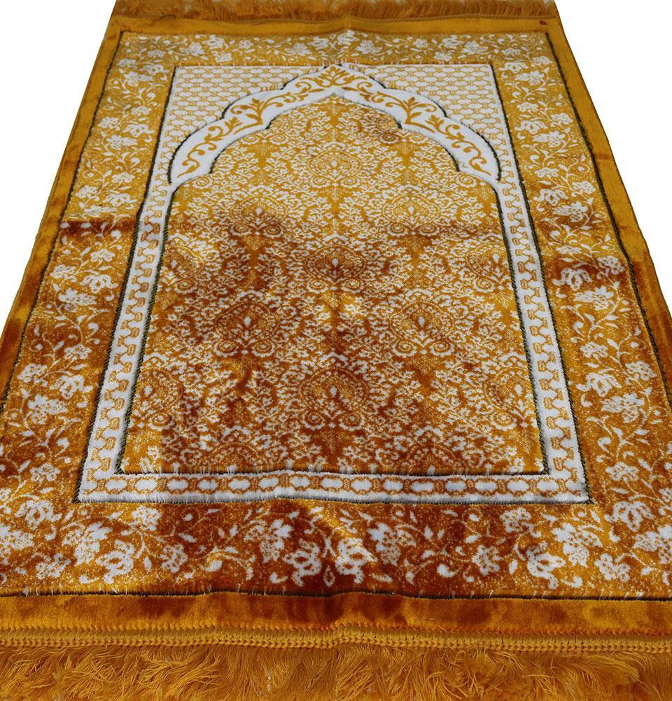 Modefa Prayer Rug Gold Plush Ipek Islamic Prayer Rug Gold