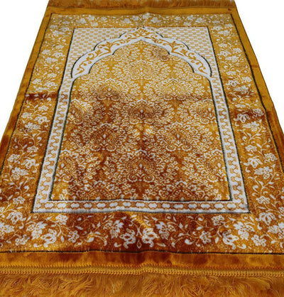 Modefa Prayer Rug Gold Plush Ipek Islamic Prayer Rug Gold