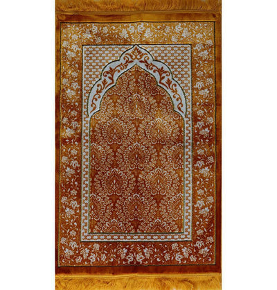 Modefa Prayer Rug Gold Plush Ipek Islamic Prayer Rug Gold