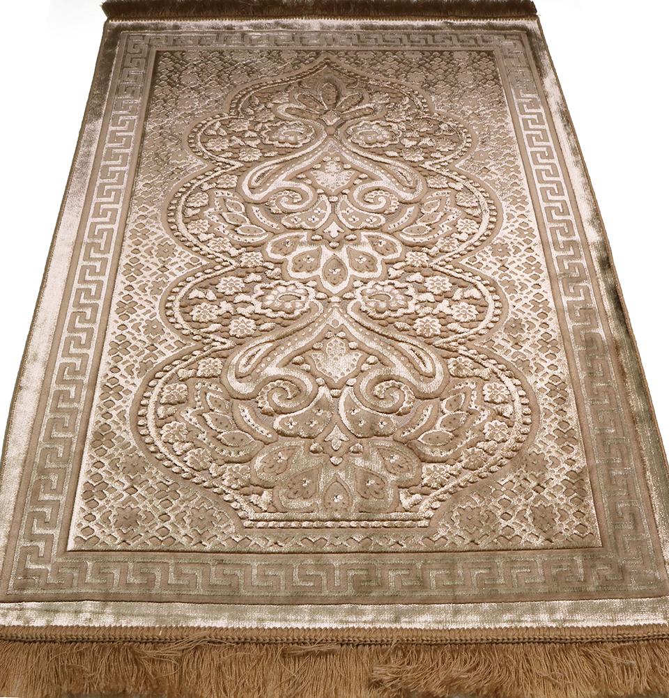 Modefa Prayer Rug Golden Beige Luxury Velvet Islamic Prayer Rug Paisley Golden Beige