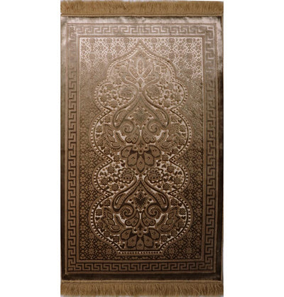 Modefa Prayer Rug Golden Beige Luxury Velvet Islamic Prayer Rug Paisley Golden Beige