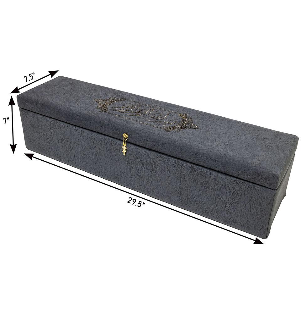 Modefa Prayer Rug Gray Long Keepsake Velvet Gift Case | 5 Piece Set | Luxury Prayer Rugs & Crystal Cut Tesbih - Gray