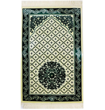 Amber Velvet Islamic Prayer Rug - Green
