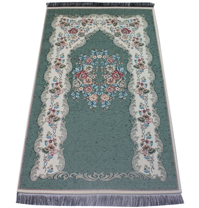 Modefa Prayer Rug Green #2 Chenille Embroidered Floral Rose Islamic Prayer Mat - Green #2
