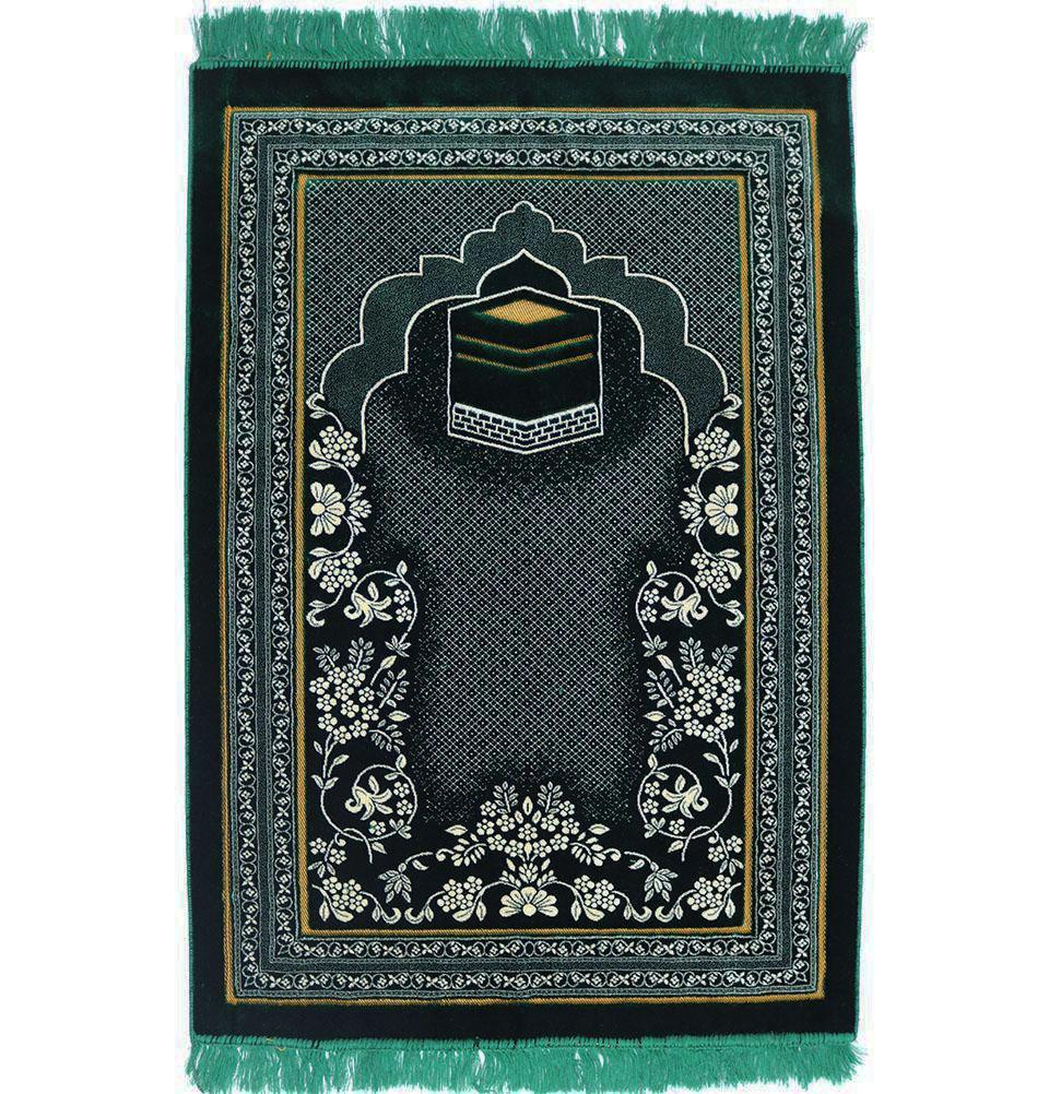 Double Plush Wide Islamic Prayer Rug - Kaba Green #2