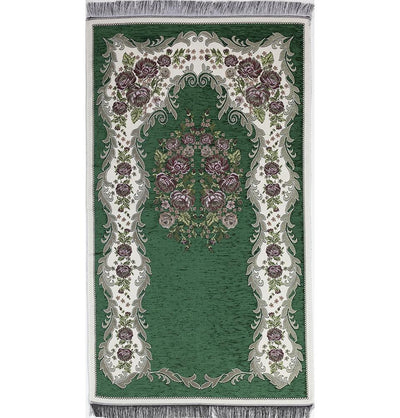 Modefa Prayer Rug Green Chenille Embroidered Floral Rose Islamic Prayer Mat - Green