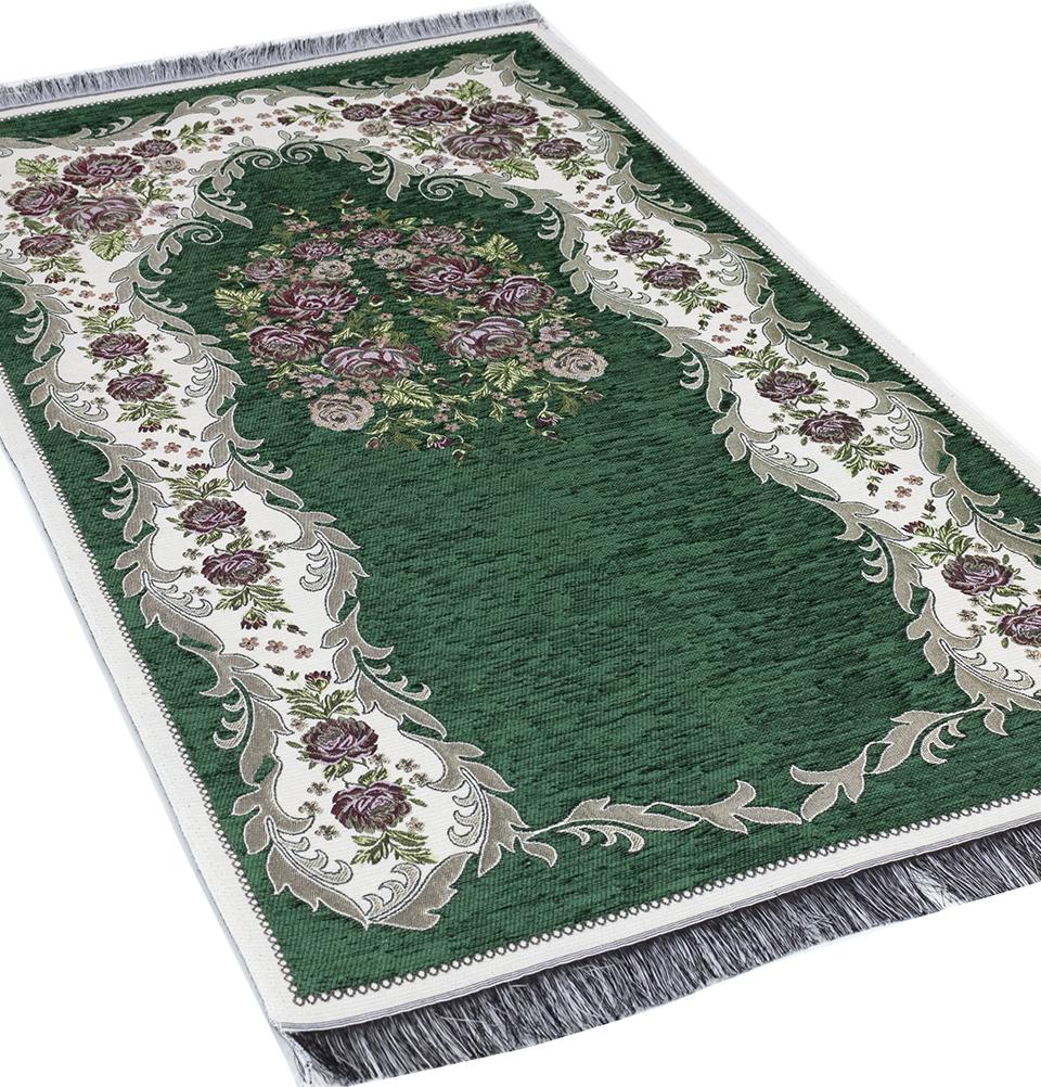 Modefa Prayer Rug Green Chenille Embroidered Floral Rose Islamic Prayer Mat - Green
