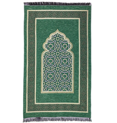 Modefa Prayer Rug Green Chenille Embroidered Islamic Prayer Mat Dynasty - Green