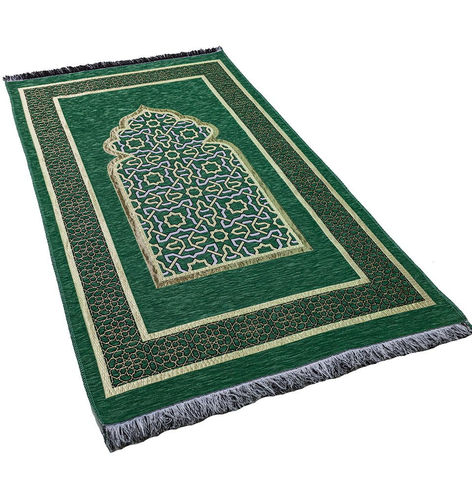 Chenille Embroidered Islamic Prayer Mat Dynasty - Green