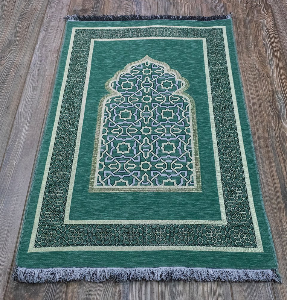 かえでさん専用　イスラーム法通史／Standard Arabic(緑の方) Chenille Embroidered Islamic Prayer Mat Dynasty - Green