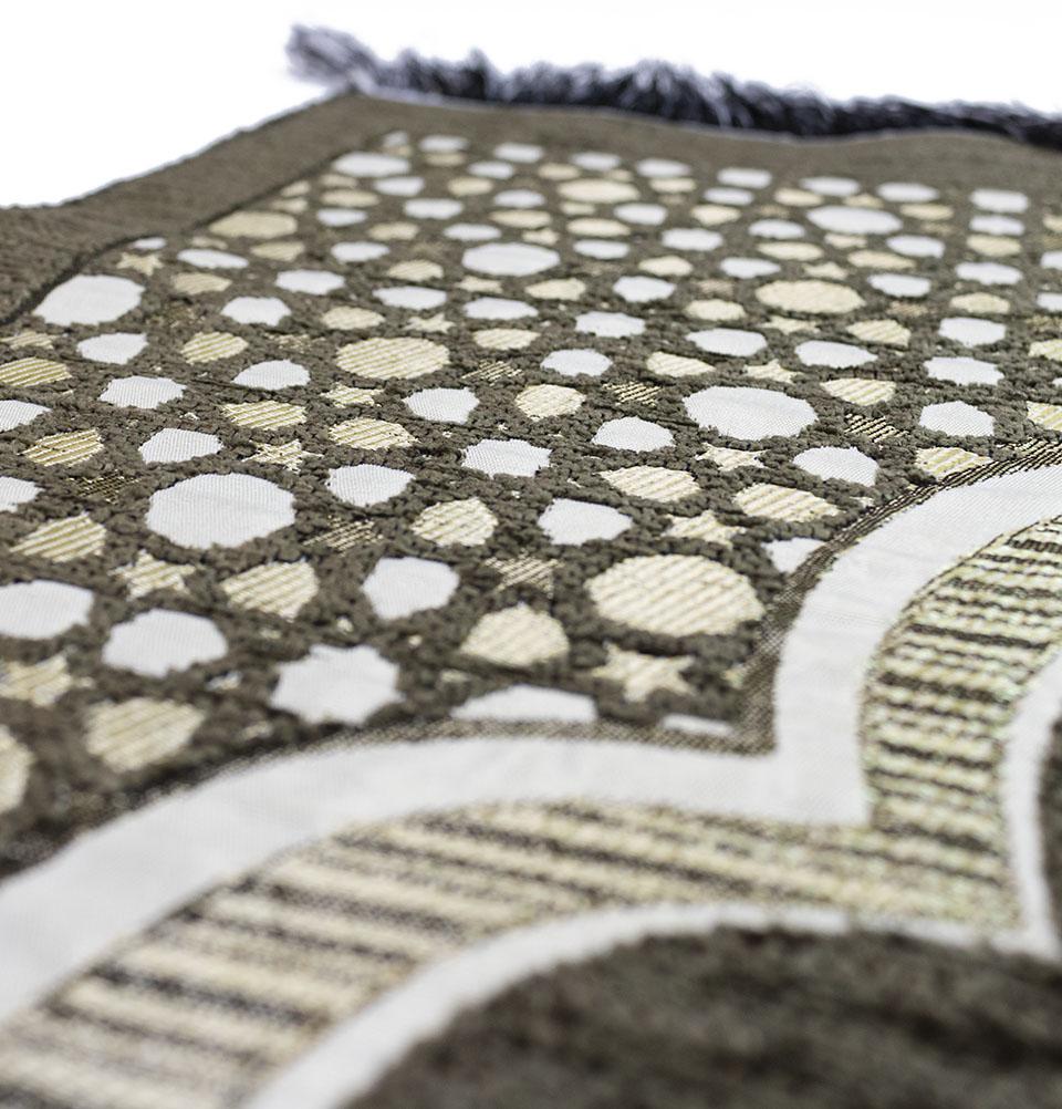 Modefa Prayer Rug Green Chenille Embroidered Selcuk Star Islamic Prayer Mat - Khaki Green