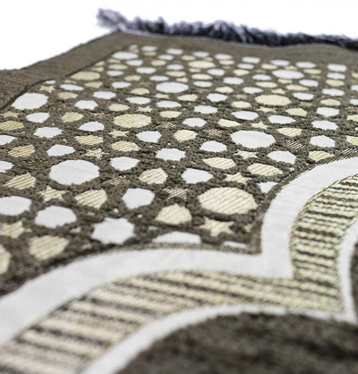 Modefa Prayer Rug Green Chenille Embroidered Selcuk Star Islamic Prayer Mat - Khaki Green