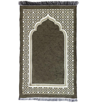 Modefa Prayer Rug Green Chenille Embroidered Selcuk Star Islamic Prayer Mat - Khaki Green