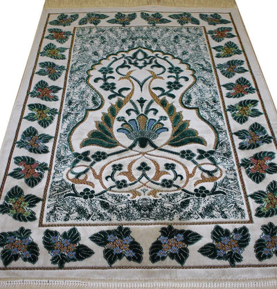Modefa Prayer Rug Plush Velvet Floral Leaf Prayer Rug Green & Creme - Modefa 
