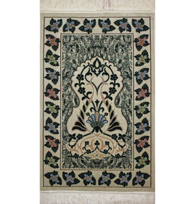 Modefa Prayer Rug Plush Velvet Floral Leaf Prayer Rug Green & Creme - Modefa 