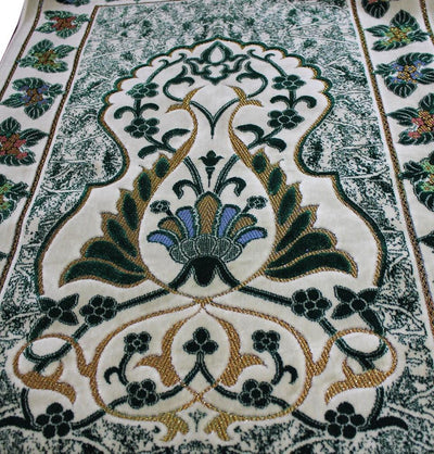 Modefa Prayer Rug Plush Velvet Floral Leaf Prayer Rug Green & Creme - Modefa 