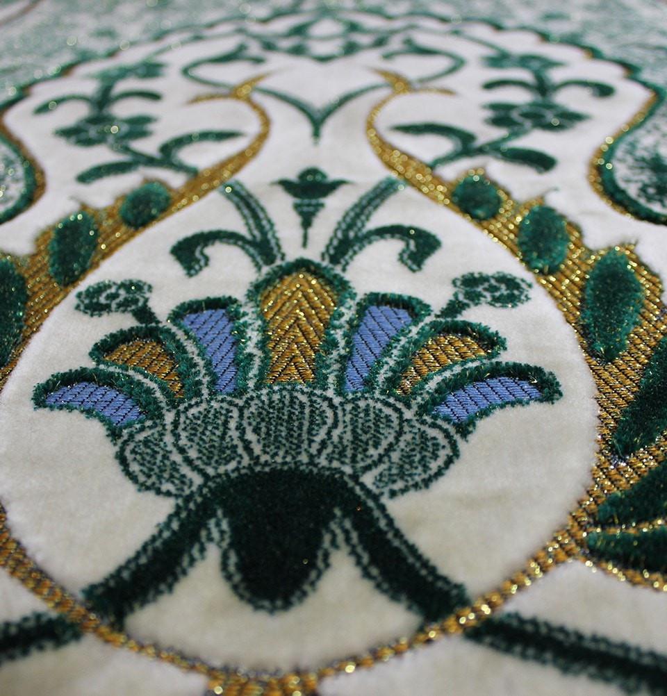 Modefa Prayer Rug Plush Velvet Floral Leaf Prayer Rug Green & Creme - Modefa 
