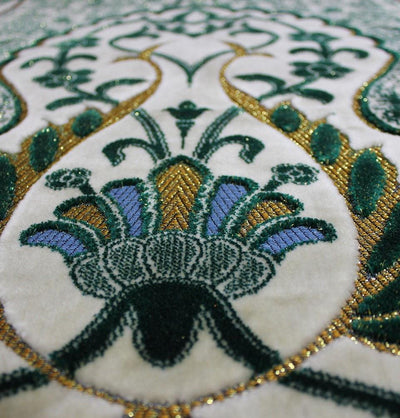 Modefa Prayer Rug Plush Velvet Floral Leaf Prayer Rug Green & Creme - Modefa 