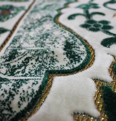 Modefa Prayer Rug Plush Velvet Floral Leaf Prayer Rug Green & Creme - Modefa 
