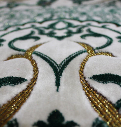 Modefa Prayer Rug Plush Velvet Floral Leaf Prayer Rug Green & Creme - Modefa 