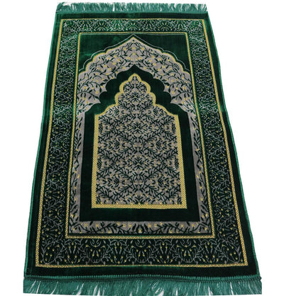 Velvet Vined Arch Islamic Prayer Rug - Green/Gray