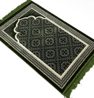 Modefa Prayer Rug Green Lux Plush Velvet Islamic Prayer Rug Elegant Swirl Green