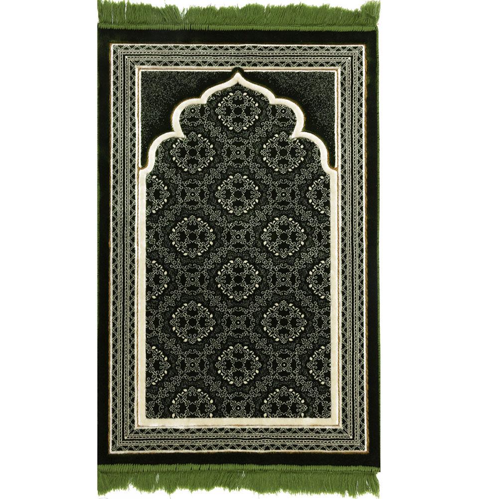 Modefa Prayer Rug Green Lux Plush Velvet Islamic Prayer Rug Elegant Swirl Green