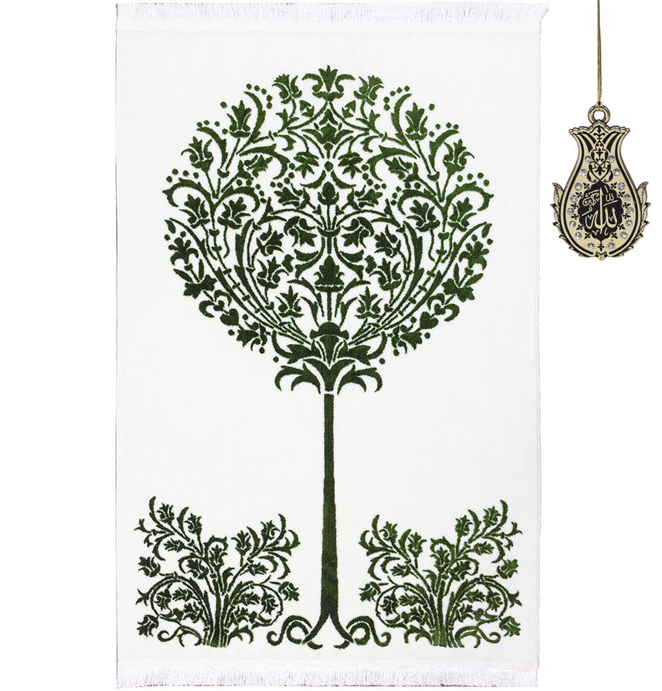 Luxury Velvet Islamic Prayer Rug | Tree of Jannah - Green