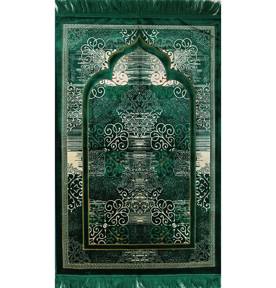 Modefa Prayer Rug Green Plush Velvet Islamic Prayer Rug Classic Elegant Swirl - Green