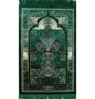 Modefa Prayer Rug Green Plush Velvet Islamic Prayer Rug Classic Elegant Swirl - Green