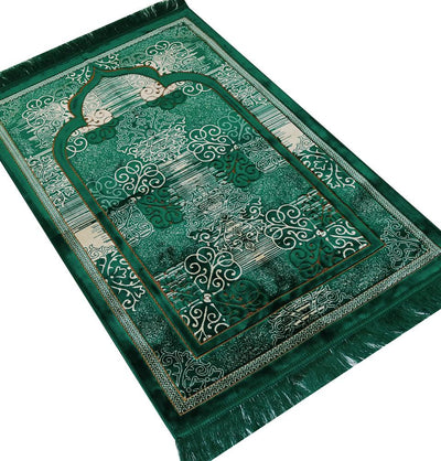 Modefa Prayer Rug Green Plush Velvet Islamic Prayer Rug Classic Elegant Swirl - Green