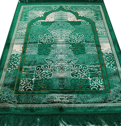 Modefa Prayer Rug Green Plush Velvet Islamic Prayer Rug Classic Elegant Swirl - Green