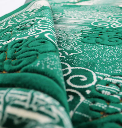 Modefa Prayer Rug Green Plush Velvet Islamic Prayer Rug Classic Elegant Swirl - Green
