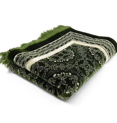 Modefa Prayer Rug Green Plush Velvet Islamic Prayer Rug Elegant Swirl Green