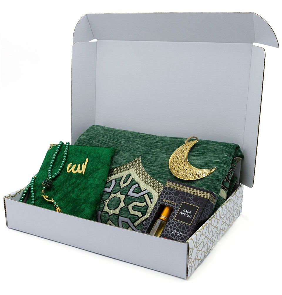 Modefa Prayer Rug Green Ramadan Gift Box Set - 5 Pieces with Prayer Mat (Green)