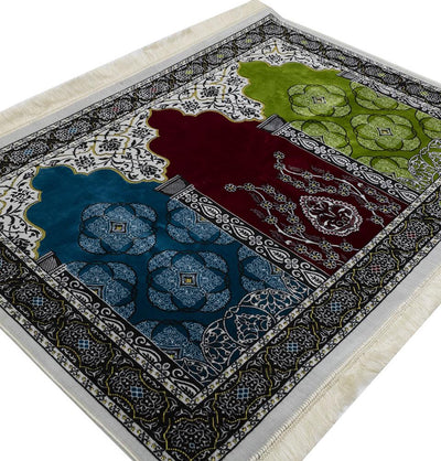 Modefa Prayer Rug Green/Red/Blue Wide 3 Person Prayer Rug | Floral Arch - #17-8