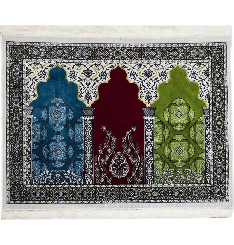 Modefa Prayer Rug Green/Red/Blue Wide 3 Person Prayer Rug | Floral Arch - #17-8