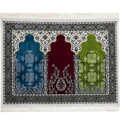 Modefa Prayer Rug Green/Red/Blue Wide 3 Person Prayer Rug | Floral Arch - #17-8